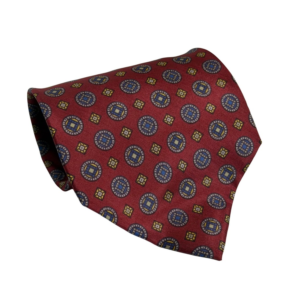 VTG Fabris Venezia Tie Red Silk Medallion Geometric Made in Italy Mens OS